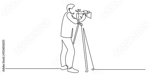 single continuous line of cameraman.single line of man with camera taking video,filming process,film making.vector illustration eps 10