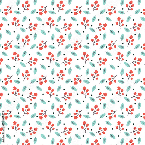 Seamless floral pattern with small abstract flower heads on white background. Simple flower vector background.