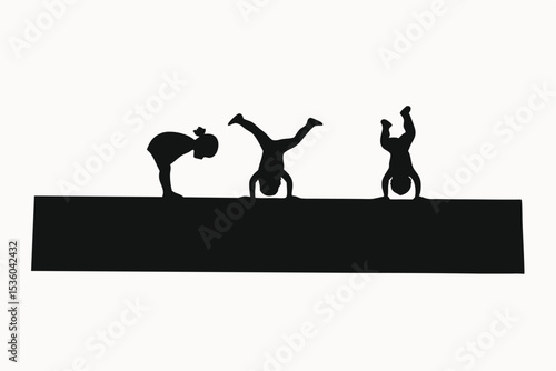 Silhouette of Children Performing Handstands and a Bow Gymnastics Artwork