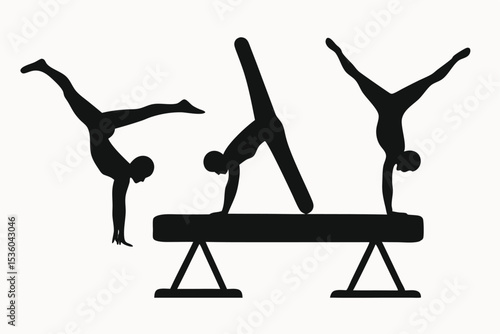 Gymnastics Silhouettes Balance Beam, Handstand, and Dynamic Poses