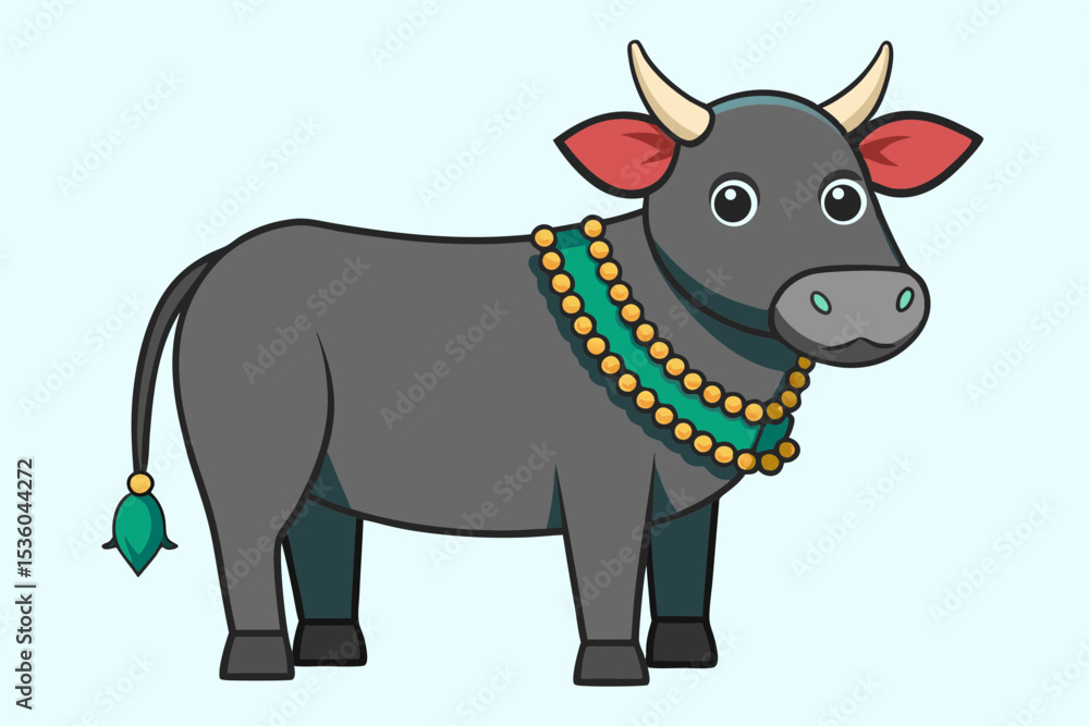 Fototapeta premium Adorable Cartoon Illustration of a Decorated Cow