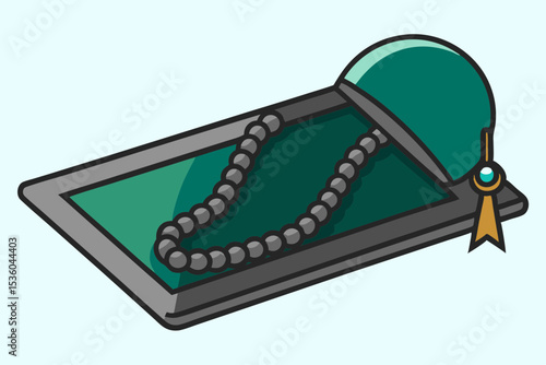Islamic Prayer Mat and Tasbih A Digital Illustration