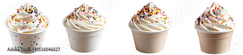 Frozen Yogurt Cups with Sprinkles on White Background