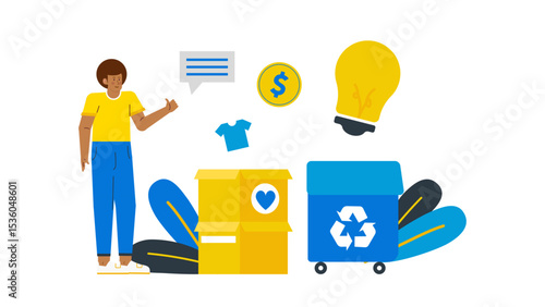 Man generously donates clothes and money to a charity organization, showcasing compassion and giving back to those in need. Suitable for charitable causes or fundraising campaigns.