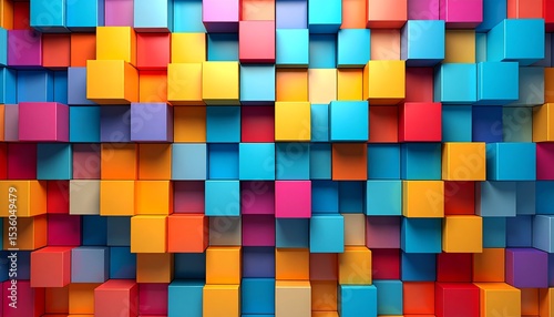 Colorful 3D Cube Texture Abstract Background of Bright Blocks for Design.