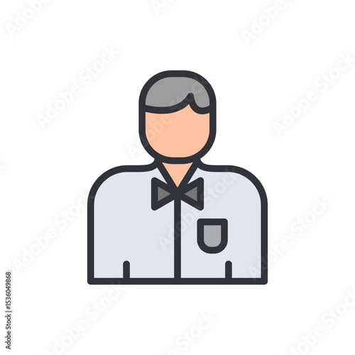 Iconic Representation Of A Server Or Waiter With Bowtie Attire