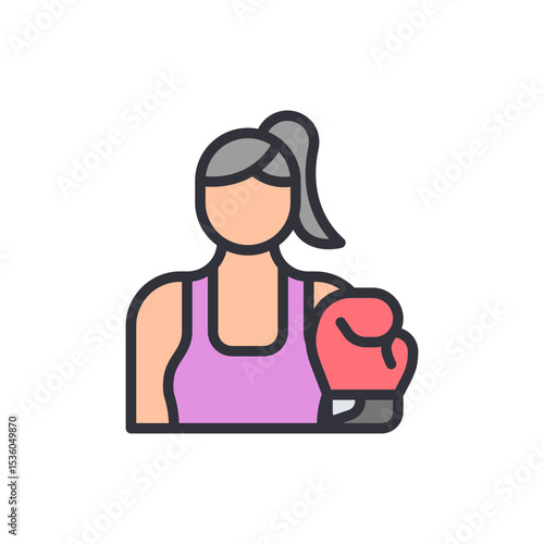 Woman Boxer With Gray Hair Ready To Fight In The Ring