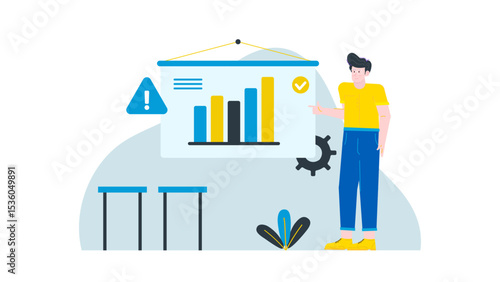 Professional man in glasses by chart and tables. Suitable for business presentations, financial reports, data analysis in corporate settings.