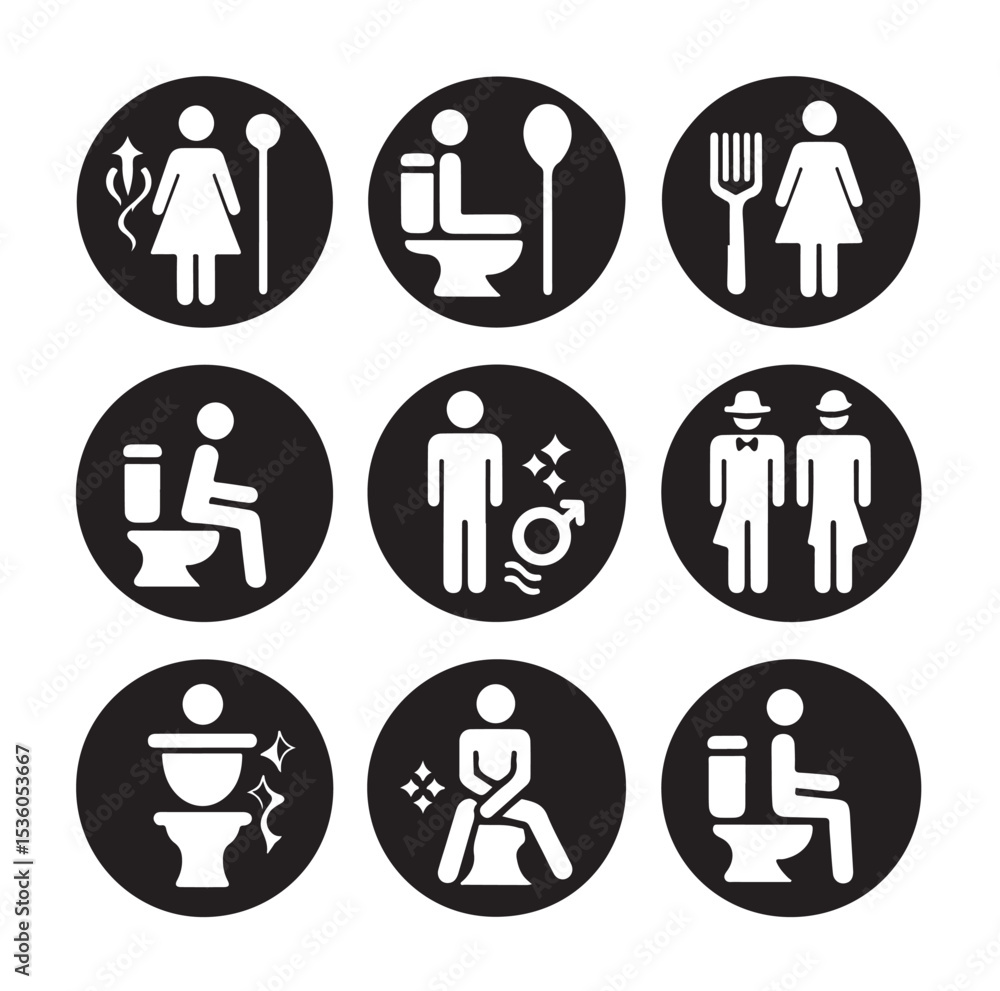 set toilet sign symbol icon bathroom outline sig Restrooms for men and women, vecto set toilet sign symbol icon bathroom outline sig Restrooms for men and women, vecto