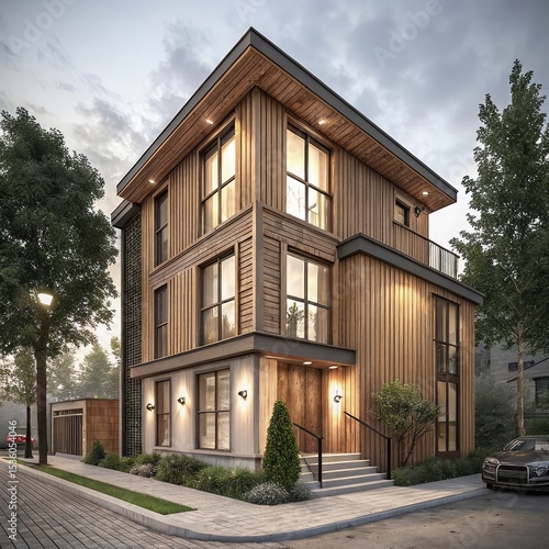 Modern three story wood sided home design
