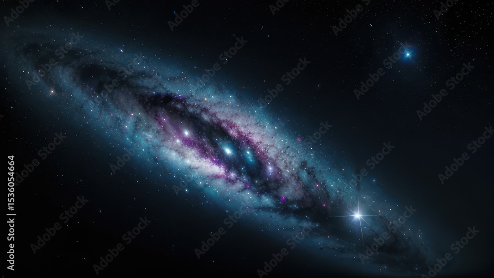 Fototapeta premium A spiral galaxy stretches across the inky black expanse of space.