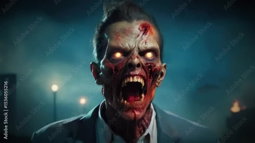 Scary Zombie with wild eyes and mouth open, angry and attacking Scary Zombie with wild eyes and mouth open, angry and attacking