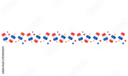 Popsicle Border with Stars, Red White and Blue Decorative Divider PNG