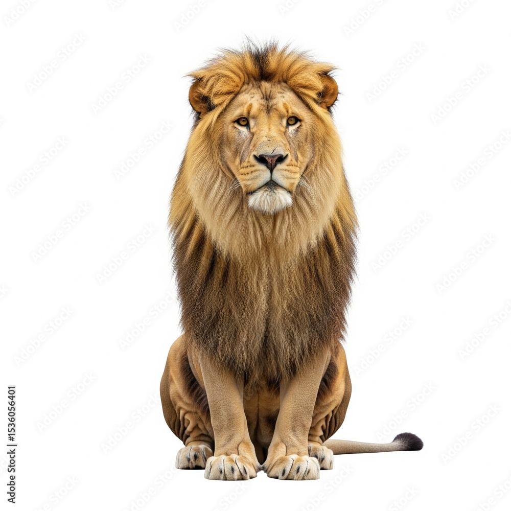 Fototapeta premium Male Lion Sitting – Isolated on White Background