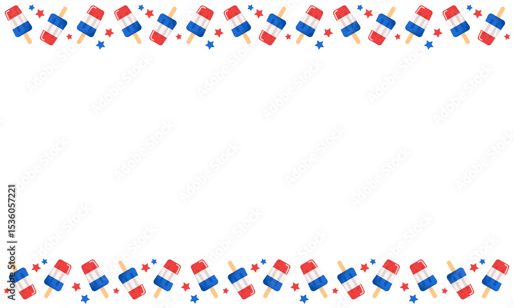 Fototapeta premium Popsicle Frame with Stars. Red, White and Blue Summer Clipart