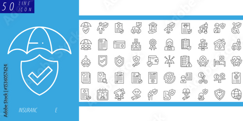 line icon collection. Containing healthcare medical, life, car, home, travel insurance icons