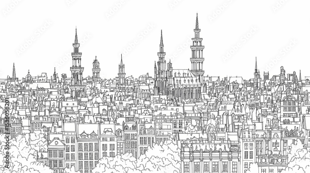 Fototapeta premium Detailed line drawing of a cityscape.