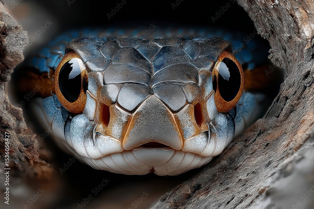 Fototapeta premium Striking Blue Snake Portrait Wild Reptile Close up Nature Photography Wildlife Exotic