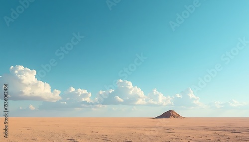 Expansive arid desert landscape under blue sky with scattered clouds and isolated hill