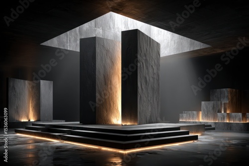 Wallpaper Mural Dramatic Minimalist Concrete Platform Stage  Neon Lights  Product Display  Shadow  Dark  A Torontodigital.ca