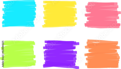 Doodle highlighter strokes with scribble, grunge texture isolated on transparent background, colorful and dynamic design element for sketching, drawing, brush, marker illustration design