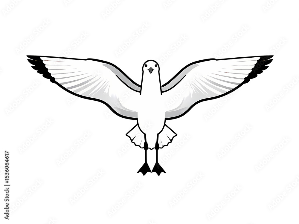 Fototapeta premium White Seagull Flying with Spread Wings Isolated
