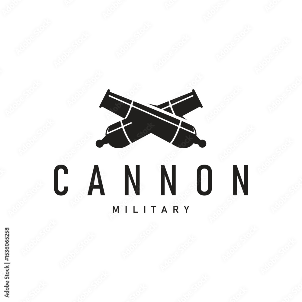 cannon logo war combat equipment or heavy army equipment with black silhouette concept vintage retro as symbol illustration template cannon logo war combat equipment or heavy army equipment with black silhouette concept vintage retro as symbol illustration template