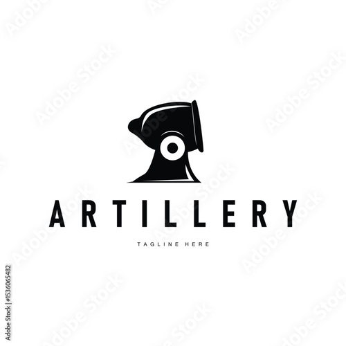 cannon logo war combat equipment or heavy army equipment with black silhouette concept vintage retro as symbol illustration template