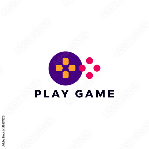 ILLUSTRATION JOYSTICK PURPLE ORANGE FLAT COLOR GAME LOGO ICON DESIGN TEMPLATE VECTOR