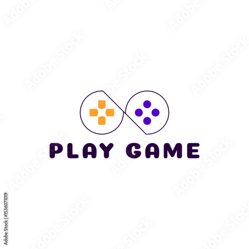 ILLUSTRATION JOYSTICK PURPLE ORANGE FLAT COLOR GAME LOGO ICON DESIGN TEMPLATE VECTOR