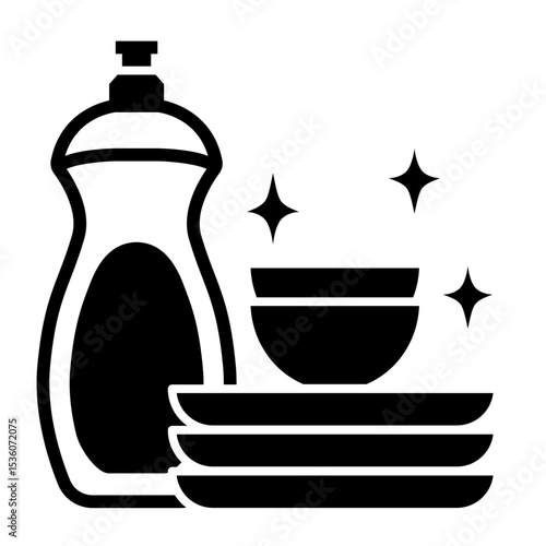 Dishwashing liquid and clean plate solid icon detergent vector image.
