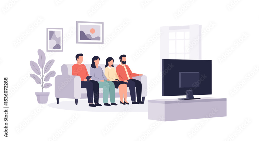 Family TV Time: Cozy Home Entertainment Illustration Family TV Time: Cozy Home Entertainment Illustration