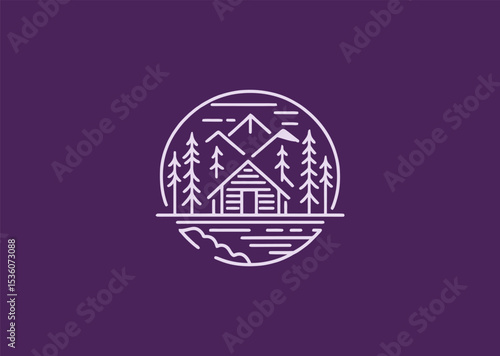 Line cabin logo for camping, outdoor, or rustic home branding.