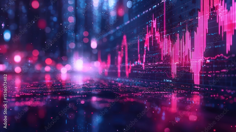 Fototapeta premium Abstract financial data visualization with vibrant colors and bokeh effects
