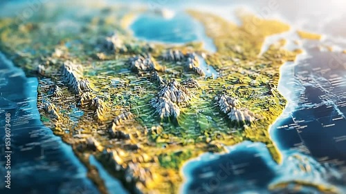 Detailed topographical map of North America showcasing mountains, rivers, and diverse landscapes