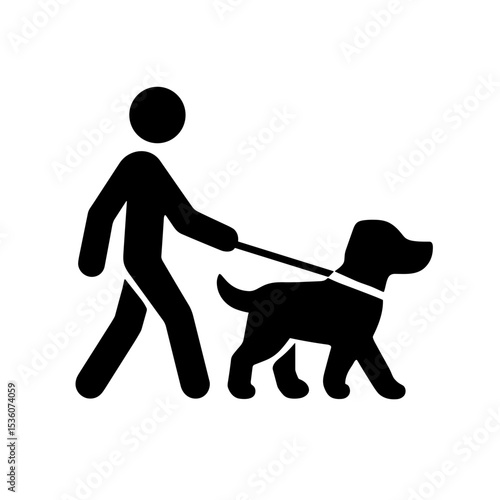 Person walking a dog on a leash – represents dog walking service, solid icon
