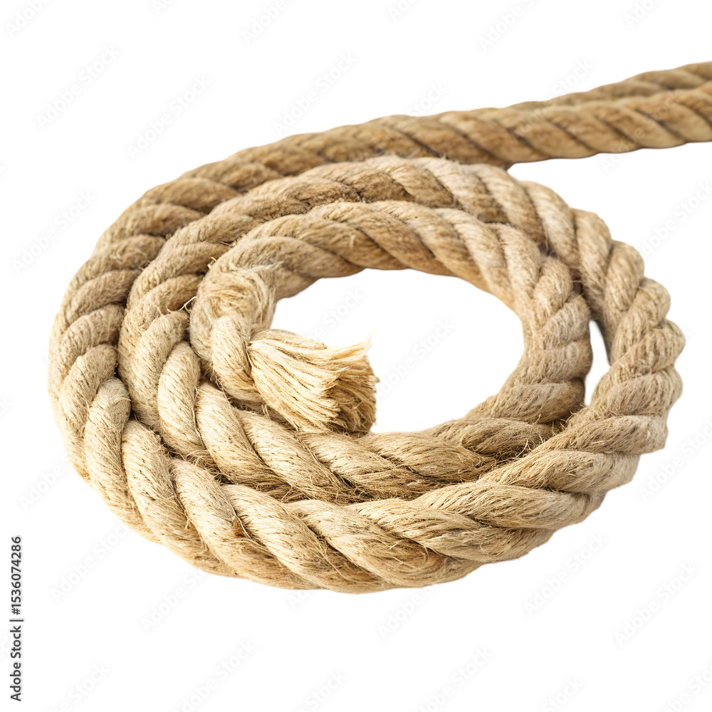 Natural Fiber Rope: Coiled Jute Cordage, Thick Twine, Nautical Texture on transparent background Natural Fiber Rope: Coiled Jute Cordage, Thick Twine, Nautical Texture on transparent background