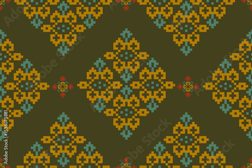 Traditional Ukrainian cross-stitch Detailed vector Illustration for textile printing design, on pixels pastel tones