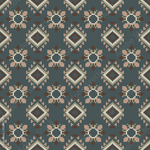 Traditional Ukrainian cross-stitch Detailed vector Illustration for textile printing design, on pixels pastel tones