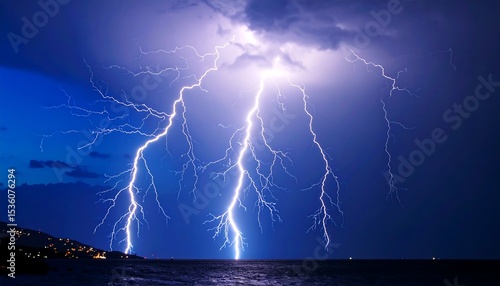 Dramatic lightning storm over ocean (1)