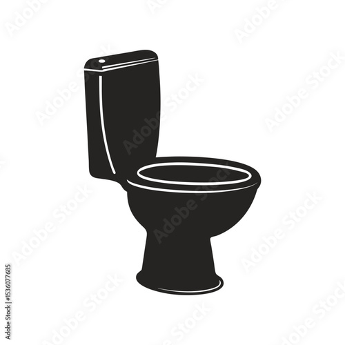 White ceramic toilet bowl, a clean isolated bathroom object Simple flat black silhouette icon of a modern commode toilet bowl