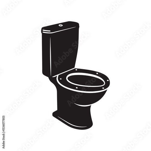 Magician's black hat and metal coffee cup magically isolated on a white toilet bowl vector illustration with no people Simple flat black silhouette icon of a modern commode toilet bowl