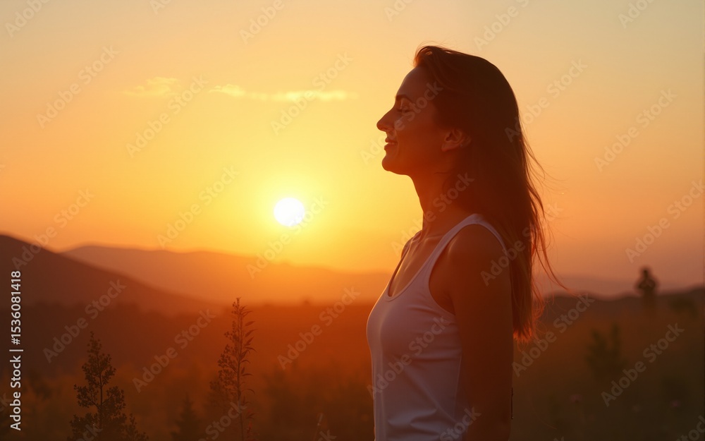 Freedom And Healthy Concept - Beautiful Young Girl Against Sunset. High quality Freedom And Healthy Concept - Beautiful Young Girl Against Sunset. High quality