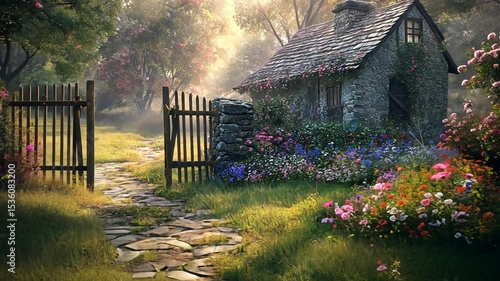Sun-drenched cottage garden path