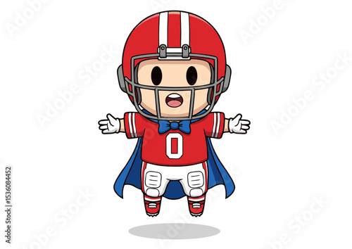 Adorable Cartoon Superhero Football Player Flying Mascot Design