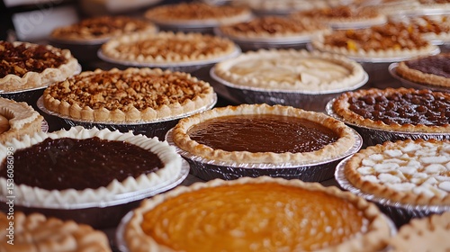 Various pies in metal pans.
