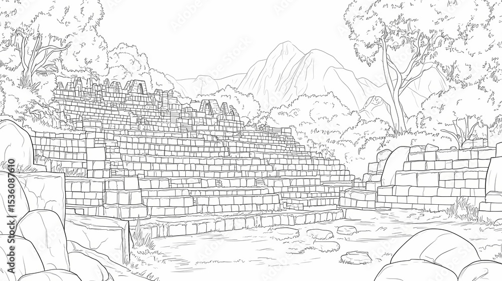 Fototapeta premium Ancient stone structures in a mountainous landscape.