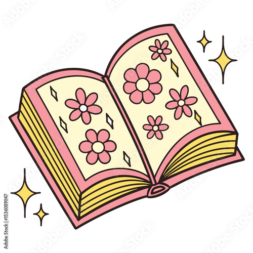 Enchanted Floral Book A Whimsical Illustration of a Book Adorned with Flowers