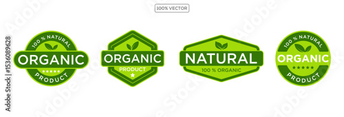 Set of eco friendly icons. Ecologic food stamps. Organic natural food labels illustration