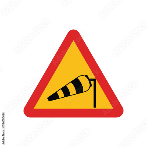 High Wind Warning Sign: Yellow Triangle with Wind Sock Icon